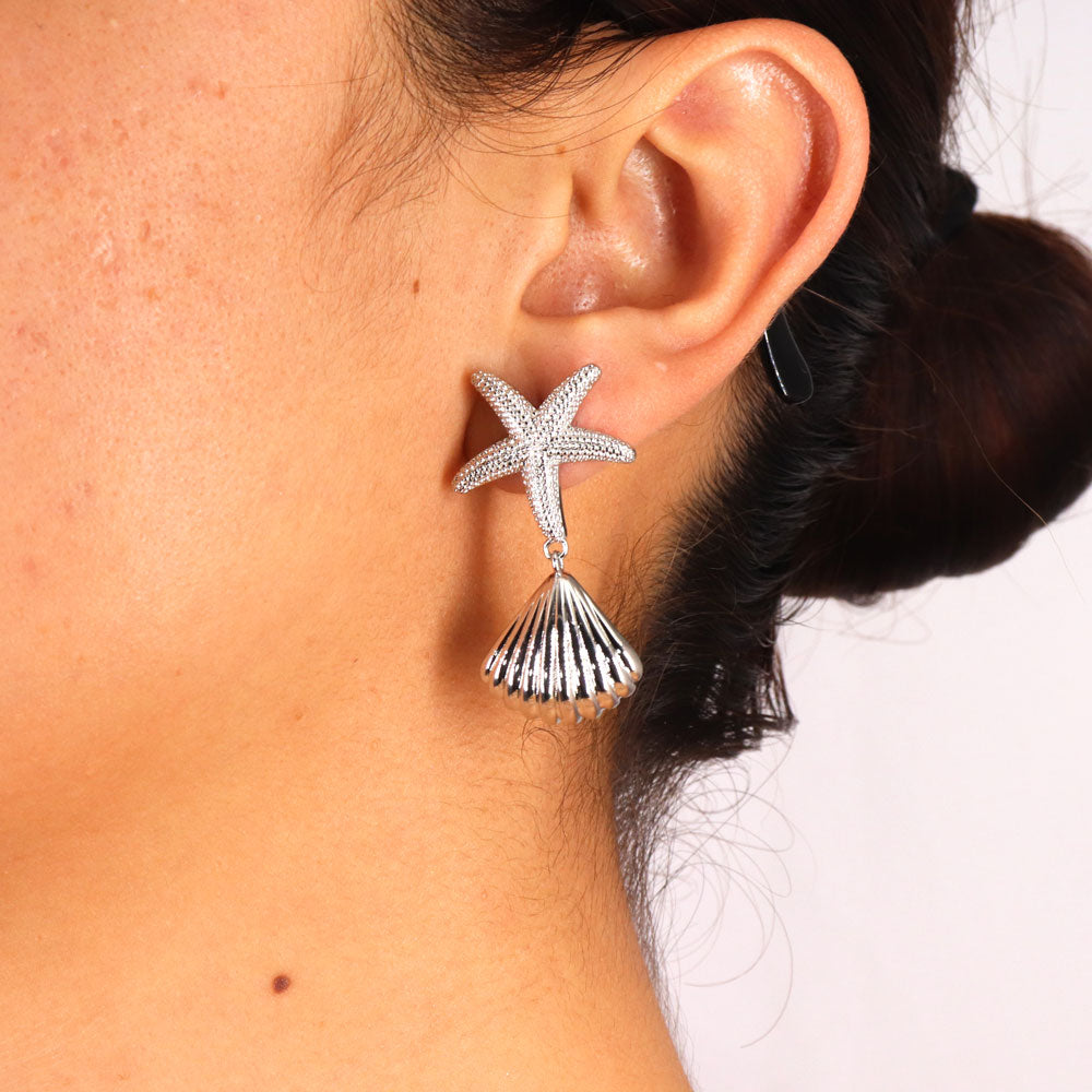 Aretes plata estrella y concha