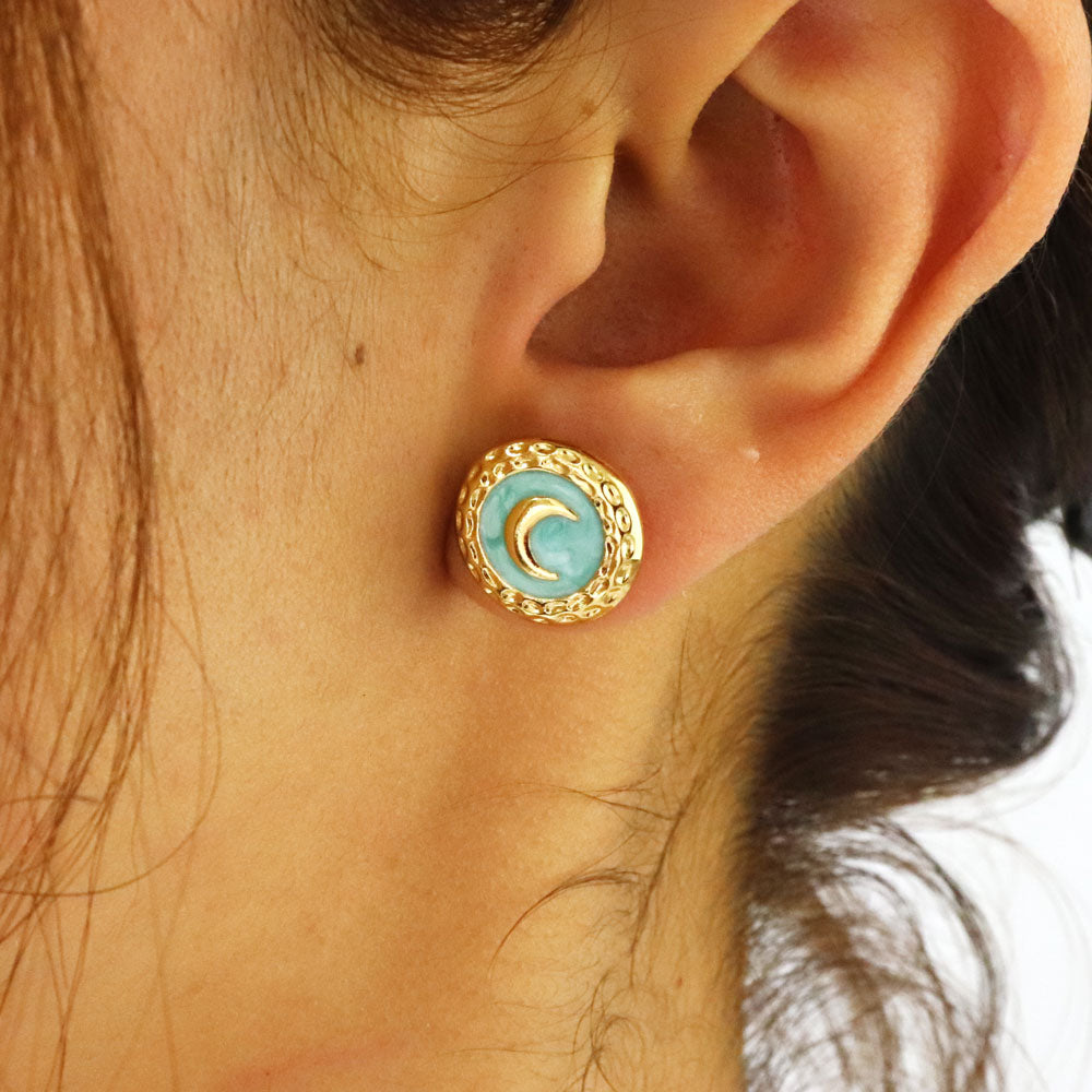 Aretes luna azul con dorado