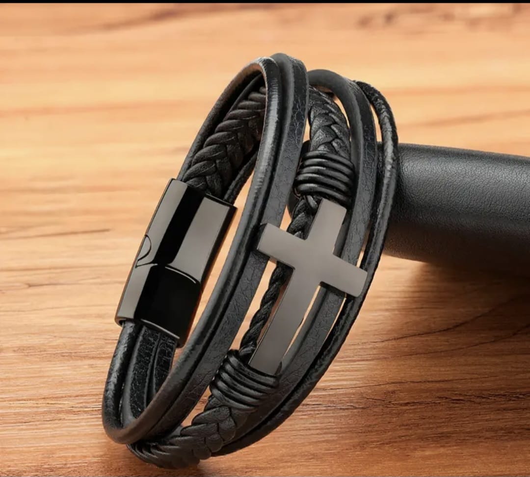 Pulsera para caballero / Cruz negra