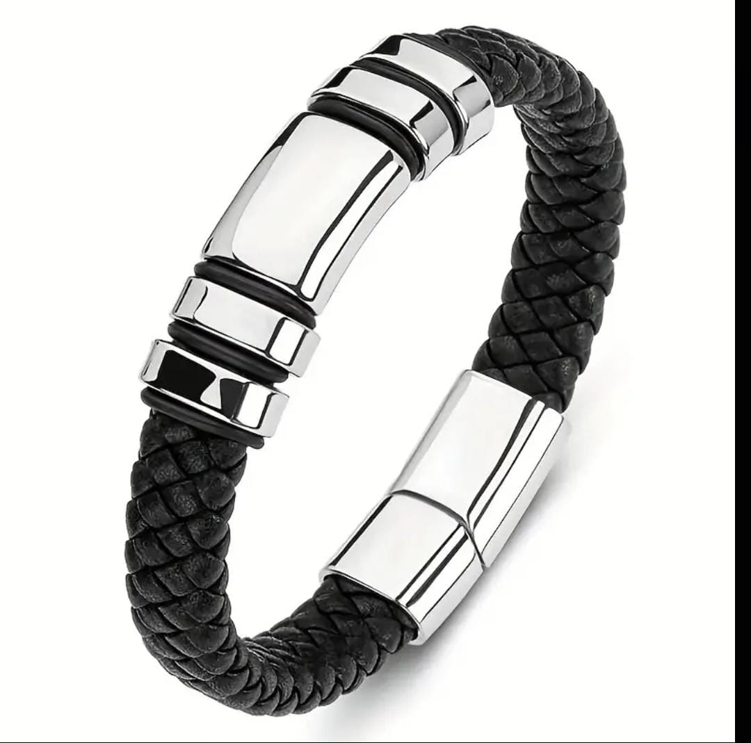 Pulsera para caballero / plata y negro