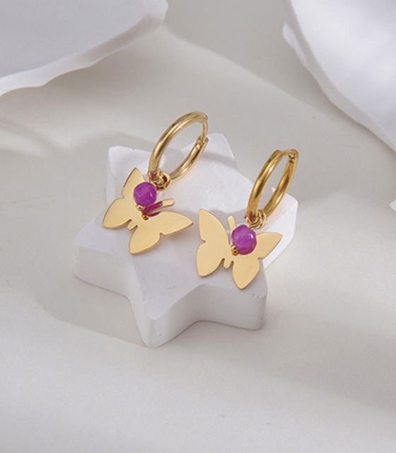Aretes mariposa dorado con morado