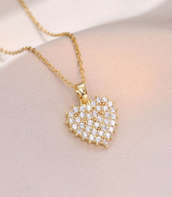 Collar corazón dorado con zirconias