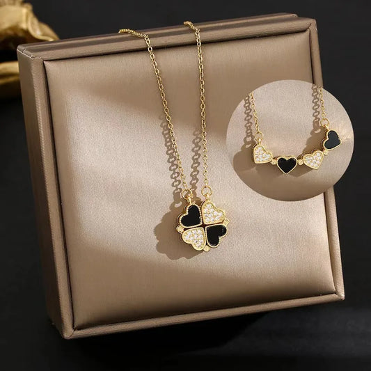 Collar corazones doble vista dorado con negro