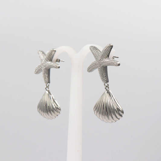 Aretes plata estrella y concha