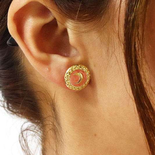 Aretes luna rosa con dorado