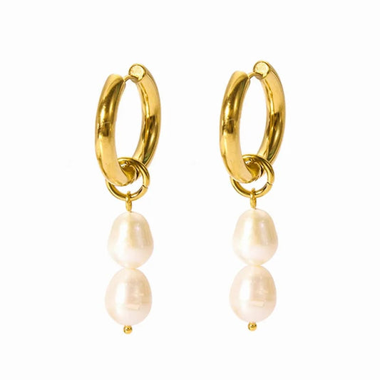 Aretes con doble perla colgante